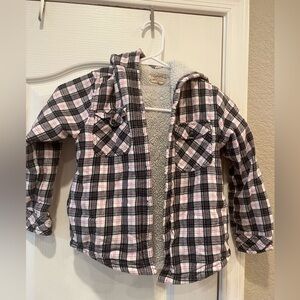 Black and Pink Plaid Sherpa-lined hoodie (Girls Small 7-8)